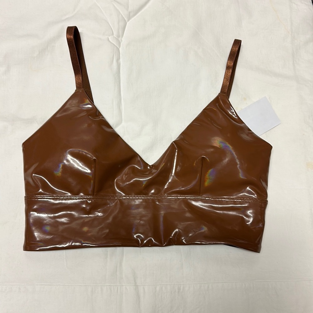 Good American Faux Leather Crop Top